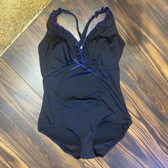 Gabar One Piece Ruffle Front Halter Neck Swimsuit size 16 - Picture 1 of 12